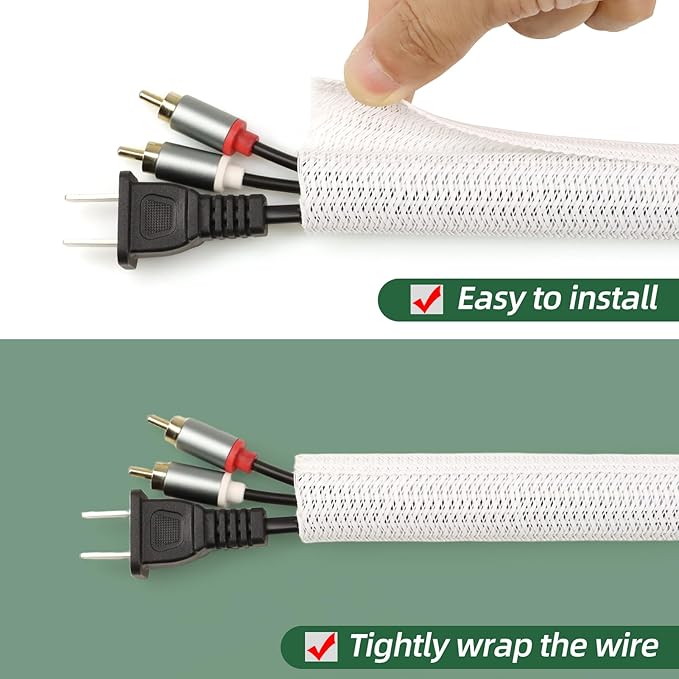 Split Wire Loom Tubing, Cable Protector Sleeve, Braided Cable Management for TV/Computer/Home Theater/Engine Bay, Cord Protectors from Pets No Chew (White, 1"-25ft)
