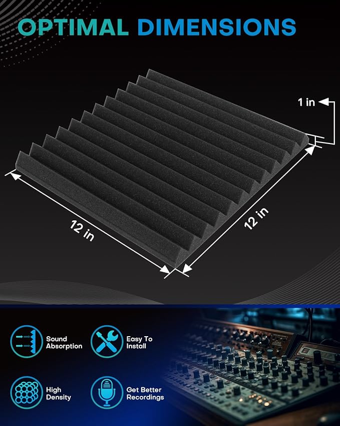 120 Pack Acoustic Foam Panels, 1 X 12 X 12 Inches Sound Proof Foam Panels for Walls, High Density Acoustic Panels Sound Absorbing (NOT INCLUDE ADHESIVE)