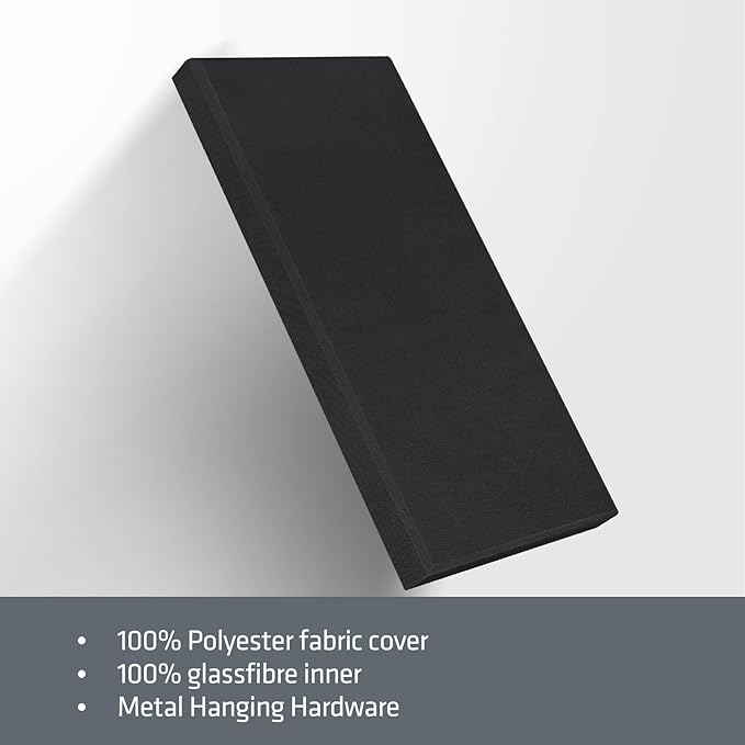 2” Thick Acoustic Panels with Hanging Hardware, 2 PCS 47.2” x 23.6” Fiberglass Sound Absorbing Panels for Home Theater Church Office Wall, Black