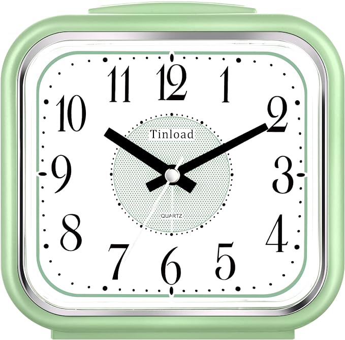 Tinload 5.5" Large Analog Alarm Clock Silent Non Ticking, Gentle Wake, Beep Sounds, Increasing Volume, Battery Operated Snooze and Manual Light, Easy Set