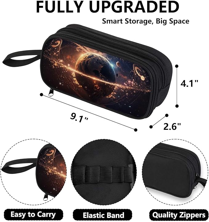AnySmic Space Pencil Case for Boys and Girls, Large Galaxy Pencil Pouch or Pen Bag for Kids, Polyester Big Capacity Pen Case with 2 Compartments, Double Zipper Organizer, Gifts for School Student