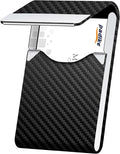 Padike Professional Business Card Holder PU Leather Business Card Case Name Card Holder Slim Metal Pocket Card Holder with Magnetic Shut (Black-1)