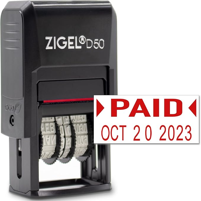 ZIGEL D50 Date Stamp with Paid - Self Inking Date Stamp - Red
