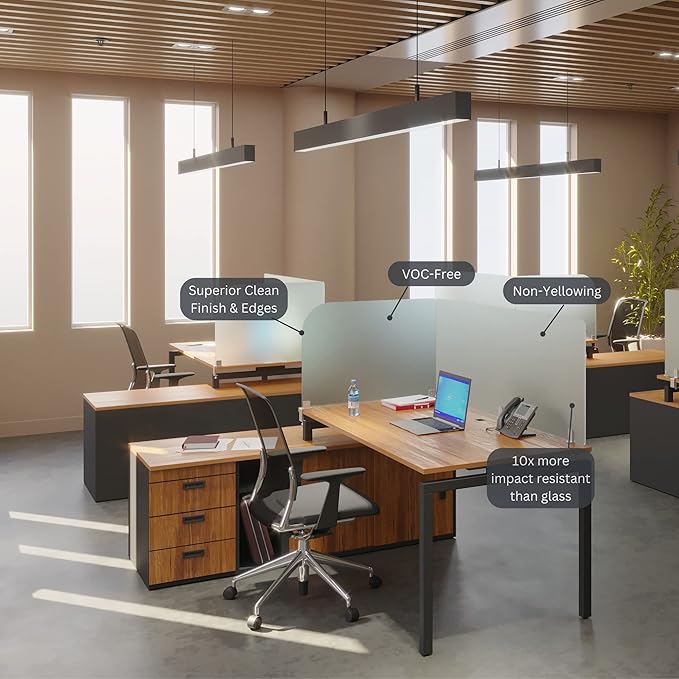 Desk Divider for Students and Desk Privacy Panel. Office Partitions and Ideal Cubicle Light Shield. Frosted Acrylic Clamp-on Desk Partition - 47” W x 22”H Divider