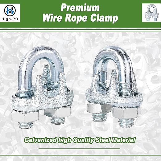 200PCS M6 Galvanized Zinc-Plated Wire Rope Cable Clamp Clips, 1/4" Wire Cable Clamps with U-Bolt Saddle Fasteners for Secure Rigging & Marine Use