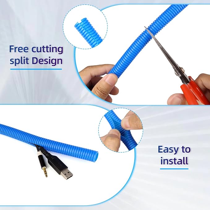 Split Wire Loom Tubing, 10,25ft Cord Protectors from Pets No Chew, Flexible Wire Covers Cord Protectors, Protective Split Cable Sleeve for Automotive Home Industrial Wires(Blue, 0.46inch-10ft)