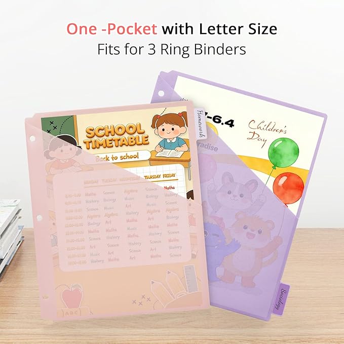 6-Tab Letter Size Dividers for 3 Ring Binder, Wheat Straw Binder Dividers with One Pocket, 6 Pastel Colors, Perfect for School, Office Supplies (2)