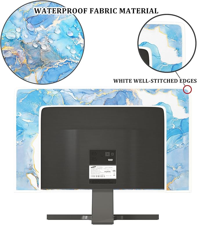 Baocicco Baby Blue Gold Marble Waterproof Screen TV Cover 55 Inch Modern Television Accessories TV LCD Fashion Weatherproof Screen TV Decorations for Tablet LED LCD OLED TVs