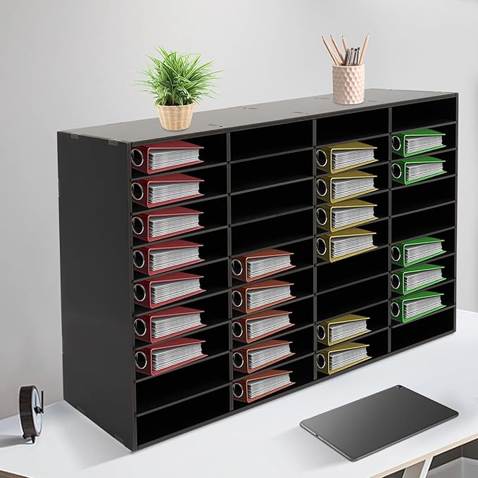 36 Slots Mail Sorters for Office, PVC Literature Organizer with Removable Shelves, Door-Less Mail Center Paper Storage Cabinet for Files Magazines Documents, 9.3 * 2.4in Each Slot (36 Slots - Black)