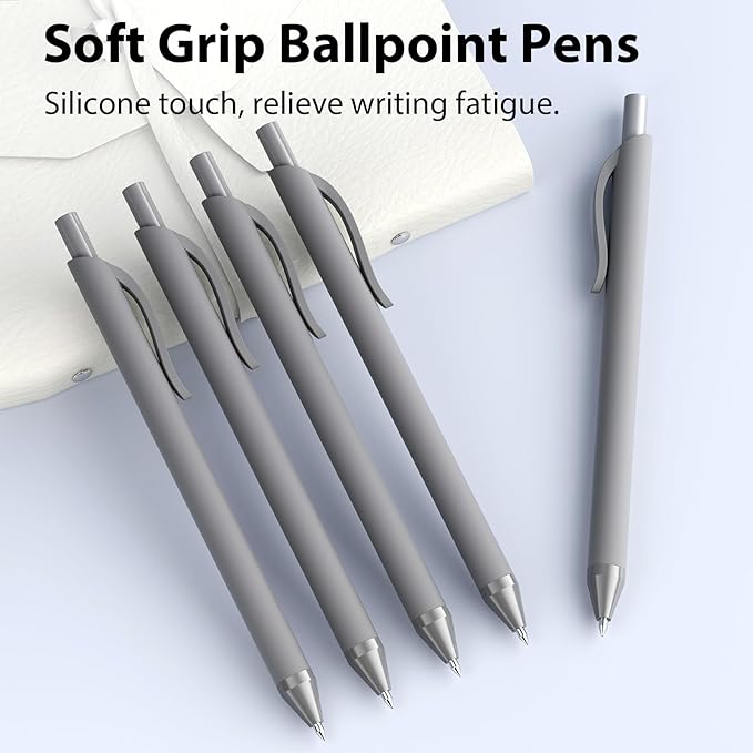 JIMMIDDA Ballpoint Pens Bulk - 107 Pcs Black Ink Pens in Bulk | 1.0 Medium Point Smooth Writing, Wholesale Retractable No Bleed Ball Point Pen for Men Women (Gray Barrel)