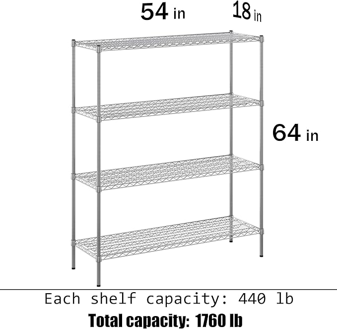 Regal Altair 18" Deep x 54" Wide x 64" Height Wire Shelving Kit | 4-Tier | NSF Commercial Storage Rack Unit