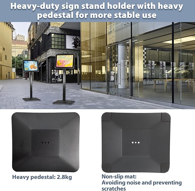 STANDNEE Poster Stand Holder Pedestal Floor Standing Sign Holder 11"x 17" Vertical and Horizontal View Sign Display, Aluminum Snap Open Frame with Safety Corner (Black, 3Packs)