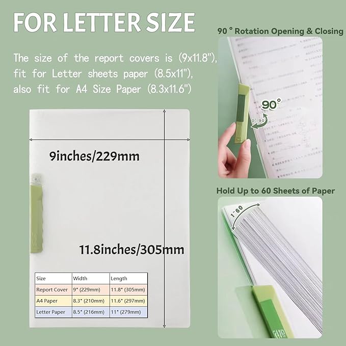 INDKOPVA Plastic Report Covers, 10Pcs File Folders Letter A4 Sheet Size, Clear Front Report Covers for Documents Presentation Resume Office School Home Organizer Binder (Plain Color, 10PCS）