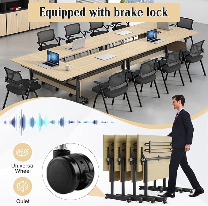 JEHUJD Conference Table,55.1''Folding Conference Room Table for 4-12 People,Mobile Flip Top MeetingTraining Table with Different Coulor and Styles for Offices, Classrooms,Meeting Room (2, 61''G)