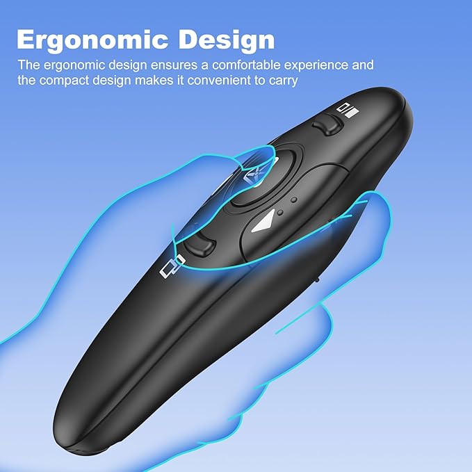 DinoFire Presentation Remote, RF 2.4GZ Rechargeable USB Slide Clicker for Powerpoint Presentation Presenter for Laptop/Computer/MAC