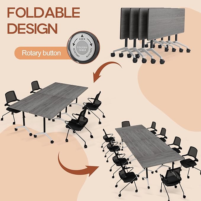 Folding Conference Table 4ft 5ft, Foldable Office Meeting Desk for 6 People, Multiple Sizes Colors Mobile Conference Room Table for Training Room School Business Furniture (6, Grey, 47in)
