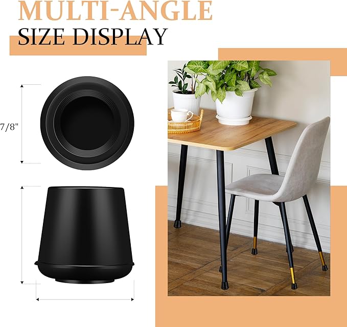 VOCOMO 7/8" Round Rubber Chair Leg Tips Caps, Chair Leg Floor Protectors Furniture Legs Caps Non Slip Reduce Noise for Hardwood Floors (Black, 12 Pack)