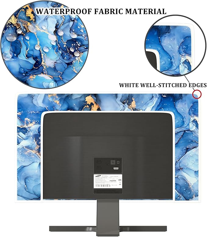 Baocicco Navy Blue Gold Marble Waterproof TV Dust Cover 80 Inch Creative Texture Grain Television Screen Cover Abstract TV Display Protectors Protective LED LCD OLED TVs Dust-Proof