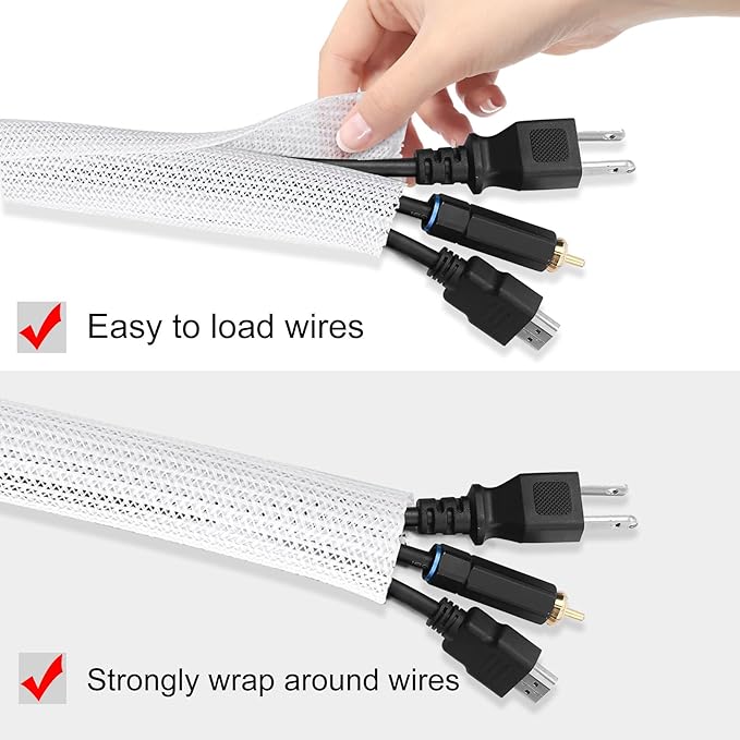 Moxita 10ft - 1/2 inch Cable Sleeve Split Wire Loom Tubing for Power Audio USB Cable, Cord Management for TV Computer, Protects from Pets Chewing, White