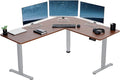 VIVO Electric Corner 63 x 55 inch L-Shaped Standing Desk, Memory Height Adjustment, Dark Walnut Top Gray Frame, DESK-E3CTGD