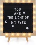 Changeable Felt Letter Board with LED Lights - 10×10" Message Custom Signs & Wood Stand & 450 Letters, Poster Board for Valentine's Day/Baby/Pregnancy Announcement/Classroom Wall Decor Gifts, Black