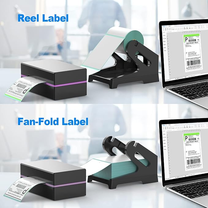 Vazioyar Thermal Label Holder for Rolls and Fan-Fold Labels, Sticker Roll Holder Work with Desktop Label Printer, Label Stand Shipping Supplies for Home Office(Black)