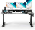 FEZIBO 60 x 24 Inch Height Adjustable Electric Standing Desk with Double Drawer, Stand up Home Office Computer Desk with 4 Height-Adjustable Feets & 2 Hooks, Black
