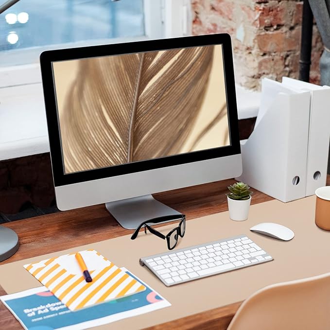 Leather Desk Pad, Large Mouse Pad, Leather Desk Blotter, Non-Slip Desk Pad Protector, Office Desk Pad, Waterproof Desk Mat for Home Office and Decor - Beige (35.4×15.7 Inches)