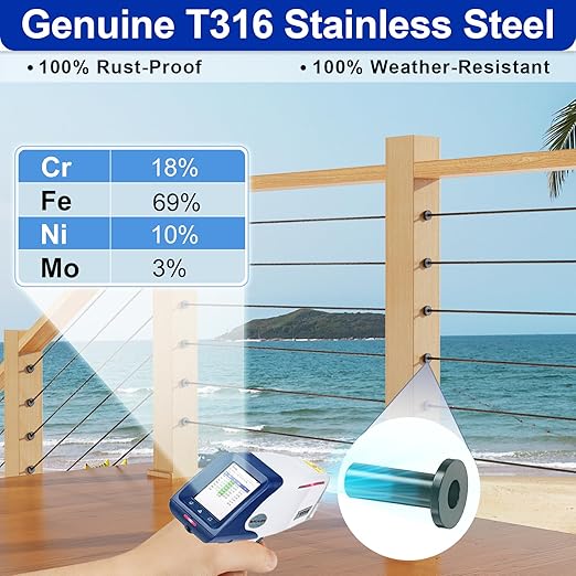 Steel DN Mate 200 Pack Stainless Steel Protector Sleeves for 1/8”, 5/32", 3/16" Wire Rope Cable, Black Cable Railing Kit Hardware for Wood Post, T316 Marine Grade DB58