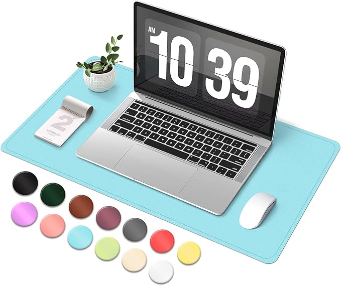 Desk Pad Protector, Leather & Suede Desk Mat, Non-Slip Desk Pad Mat, Large Mouse Pad, Waterproof Desk Blotter Mat, Desk Cover for Office, Home (Aqua Frost Blue, 23.6" x 13.7")