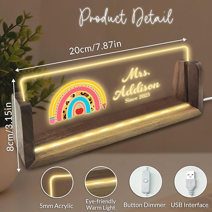 Desk Name Plate Personalized with Flowers Custom Light Up Acrylic Plaque for Desk Customized Office Gifts for Boss Coworkers Teacher Employee Office Decor for Women Men