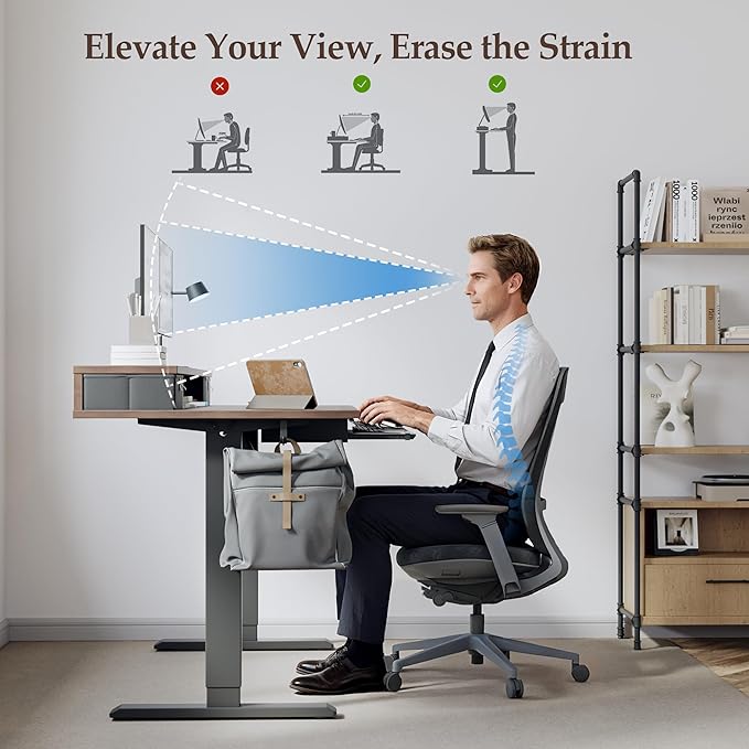 Klicelor 48 Inch Electric Standing Desk with Drawers and Keyboard Tray, Height Adjustable Desks for Home Office, Sit Stand Up Computer Workstation with Two Pieces, Rustic Brown