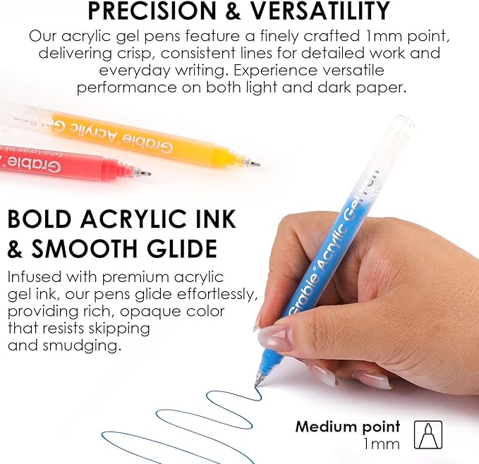 Grabie 12Colors Acrylic Gel Pens&Coloring Book, Medium Point Colored Gel Pens, Acrylic Gel Ink Pen Assorted Colored for Drawing, Note Taking, Bold&Bright Coloring Kit, Set of 12 (Ocean Colors)