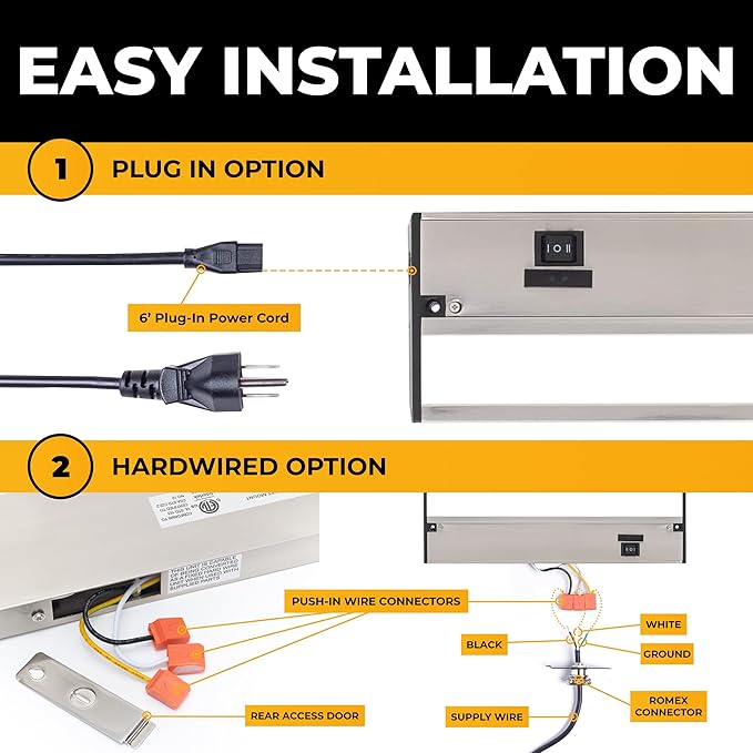 LED Under Cabinet Lighting Hardwired - 3CCT 18 Inch Satin Finish - Undercabinet Lights for Kitchen - Linkable Undercounter Dimmable Plug in Light or Hard Wired - Under Counter Fixture Direct Wire