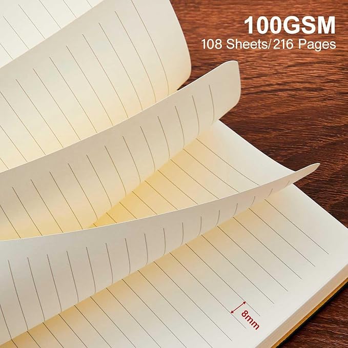 TSFPapier Lined Journal Notebook for Work College Ruled Note Book 5.79"x8.27" A5 PU Leather Daily Journaling 216 Pages for Women Men Writing Home School Supplies Business (Khaki/Darkpink)