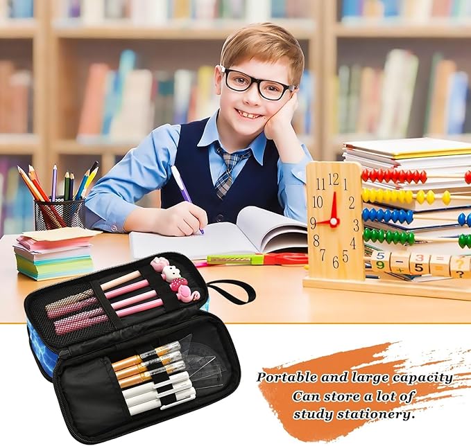 DVGMBXY Soccer Starry Sky Pencil Case Box for kids Teens Boys Girls Large Pencil Pouch with Zipper Compartments Big Capacity Stationery Pen Bag Organizer for Kids Teens Adults School Office
