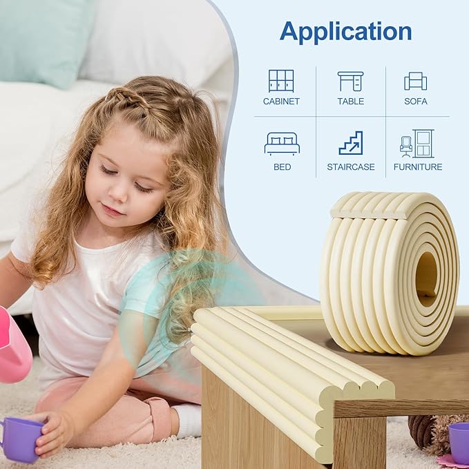 Edge Protector,Baby Proofing Baby Edge Protector Strip Safety,Soft Rubber Foam Padding,Edge Corner Guards Protector Corner Edge Bumpers for Furniture (White, 16.4Ft x 3.93" W x 0.4" Th)