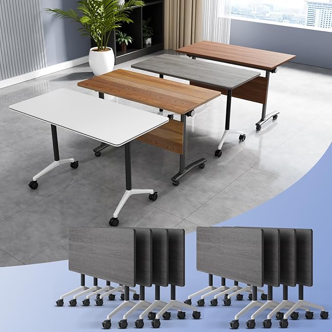 Conference Table Flip Top Mobile Conference Room Tables,Folding Conference Table with Wheels,Large Meeting Training Seminar Table Saving Space for Office Classroom(8C,55.1'')