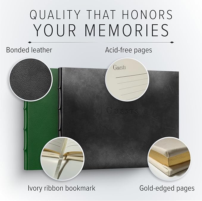 Gallery Leather Guest Book - Great for Wedding, Reception, Baby and Bridal Shower, Birthday Party and Vacation Home - 192 Lined Pages to Sign In, add Polaroid Photo - Hardcover 9x7" - Acadia White
