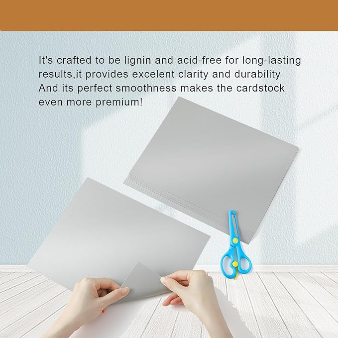 Silunkia 100 Sheets Grey Cardstock 8.5 x 11 Certificates Paper, 200gsm/75lb Premium Gray Card Stock Printer Paper for Card Making, Thank You Cards, Business Cards, Menus, Scrapbooking