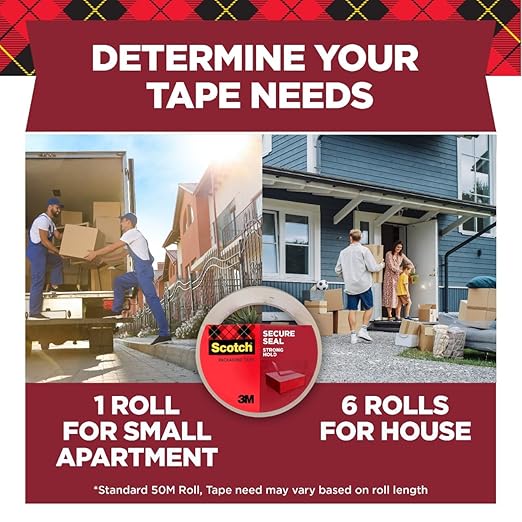 Scotch Secure Seal Packaging Tape, Packing Tape for Shipping and Moving, 1.88 in x 54.6 yd, 6-Pack