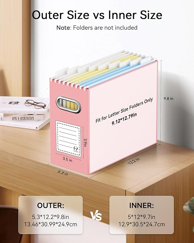 Oterri Cardboard File Organizer Box for Hanging File Folders Letter Size,File Box for Computer Desk,File Cabinet,Working Home,Office,Classroom (Colorblock, Letter Size - 4 Packs)