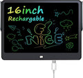 Rechargeable LCD Writing Tablet for Kids, 16 Inch Colorful Drawing Tablet, Educational Toddler Drawing Pad, Reusable Learning Toys for Kids (Ages 3-12), Ideal Gift for Christmas Birthday (Black)