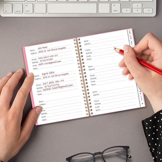 Address Book with Alphabetical Tabs - Telephone & Address Book with Address Contacts, Special Date, Phone, Birthday & Internet Login Password for Home and Office, 4.3" x 6.2", Pink