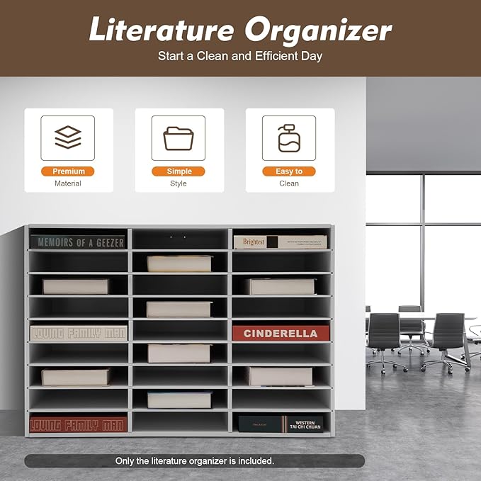 27 Slots Mail Sorters for Office, PVC Literature Organizer with Removable Shelves, Door-Less Mail Center Paper Storage Cabinet for Files Magazines Documents, 9.8 * 2.2in Each Slot (27 Slots - White)