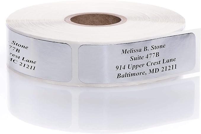 Silver Foil Personalized Return Address Labels Without Dispenser - Roll of 500 Custom Stickers