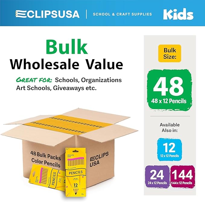 E-CLIPS USA Pre-Sharpened Pencils Bulk Pencil #2 School Supplies Bulk Number 2 pencils Office Supplies Bulk 12 Pencil Per Box (80 Pack)