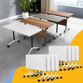 Conference Table Flip Top Mobile Conference Room Tables,Folding Conference Table with Wheels,Large Meeting Training Seminar Table Saving Space for Office Classroom (8, White, 70.8'')