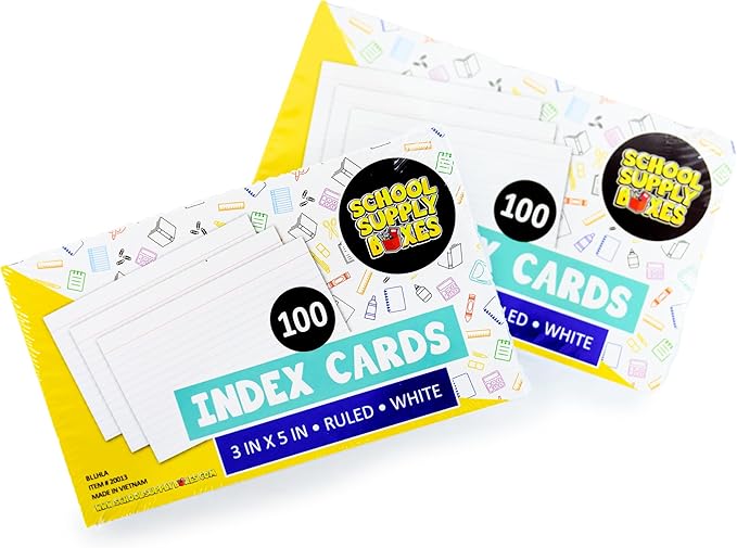 School Supply Boxes | 3x5 White Index Cards (100 ct.) | 10 Pack | Lined in Front, Blank in Back