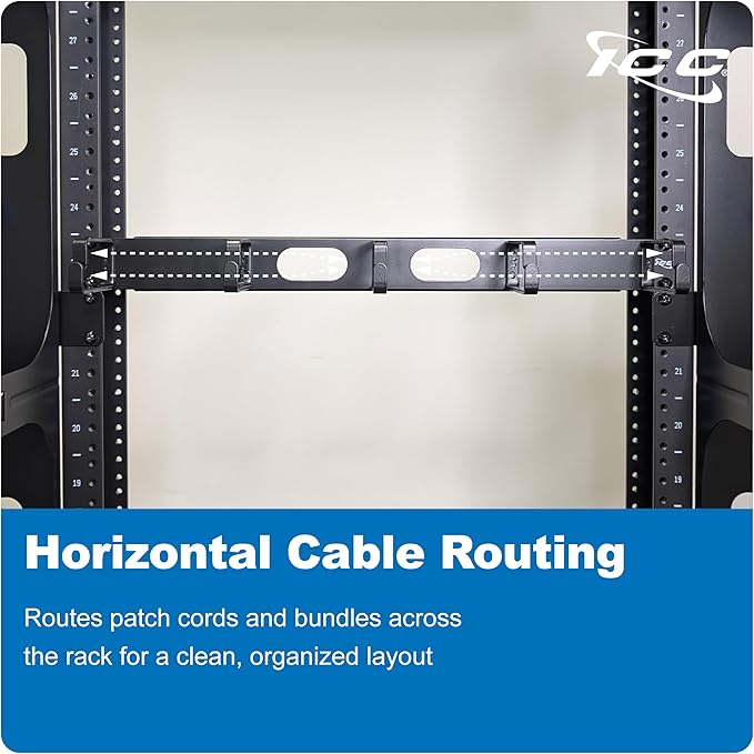 ICC 1U Ring Cable Manager Panel with Cover, Metal, 3" D-Rings, Horizontal Cable Management, Rackmount for 19” Network Racks, Black, 6-Pack